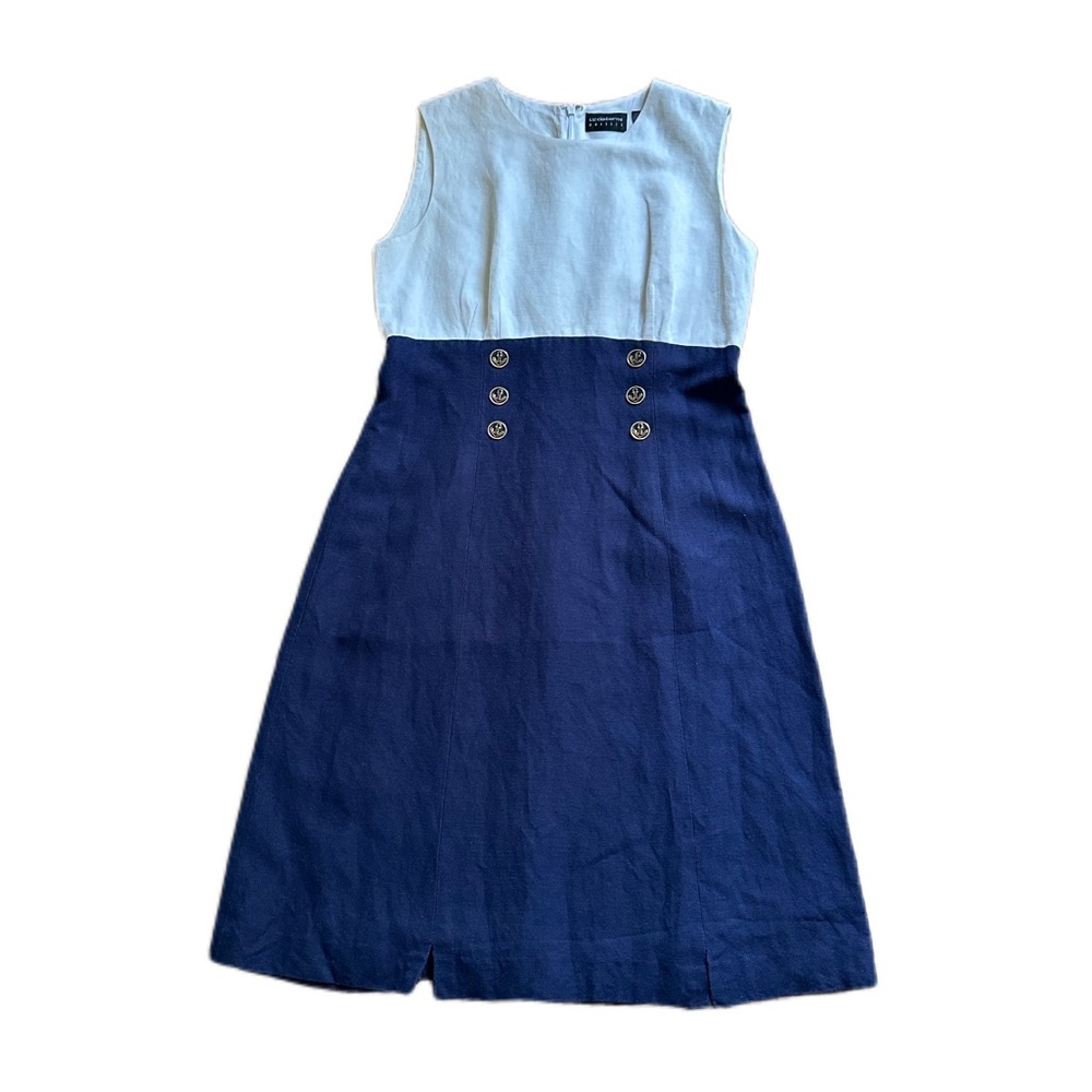 Liz Claiborne White and Blue Sheath Dress for Work